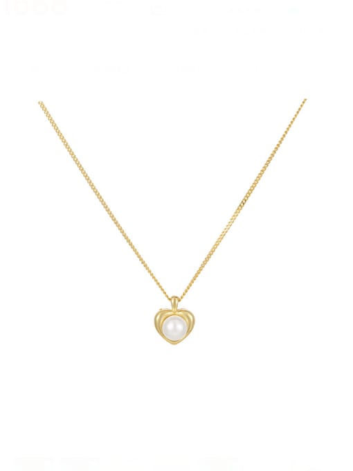 NS1099 [Gold] 925 Sterling Silver Imitation Pearl Heart Minimalist Necklace